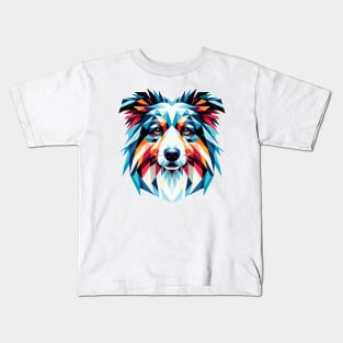 Vibrant Geometric Canine: An Australian Shepherd in Abstract Polygons Kids T-Shirt